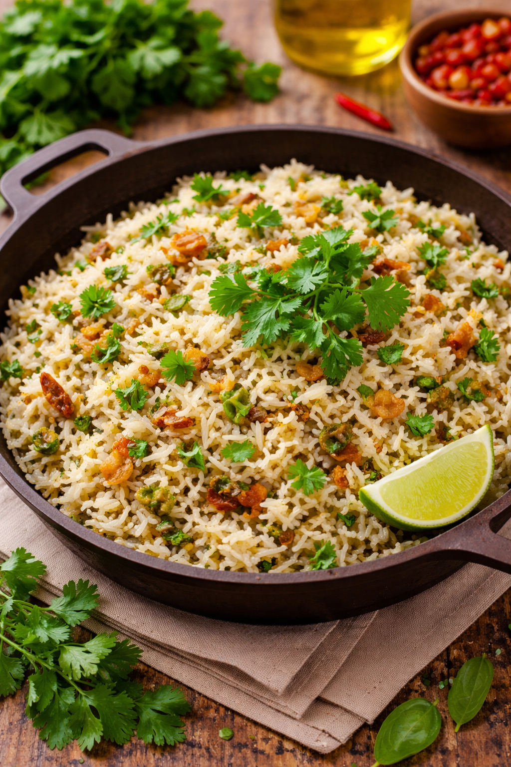 Dhania rice made from leftover rice
