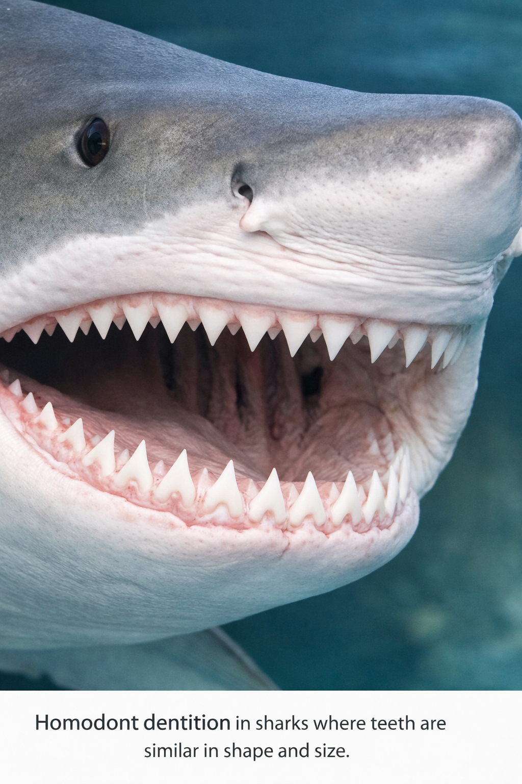 Homodont dentition in sharks showing similar teeth