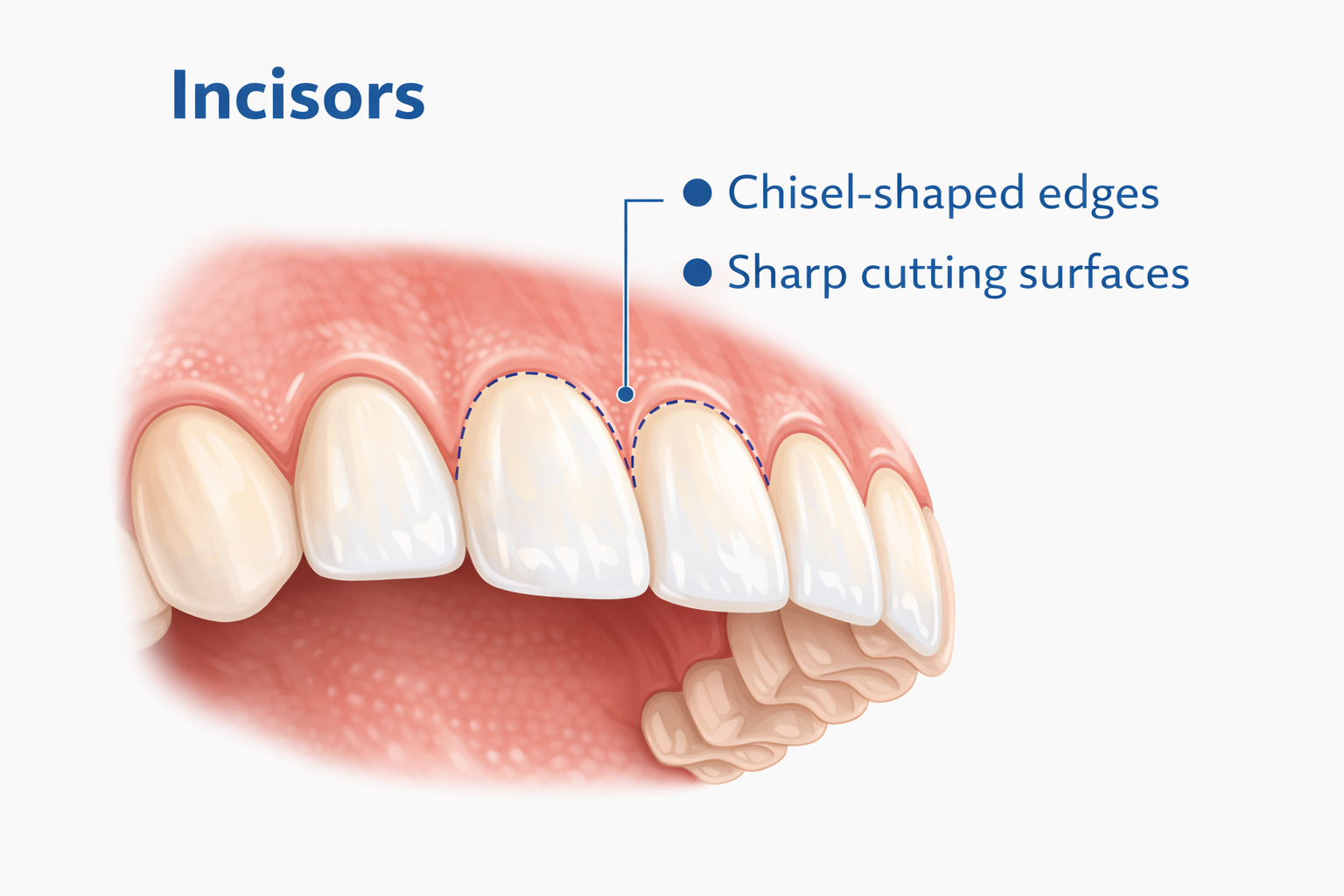 Incisor teeth showing chisel-shaped edges