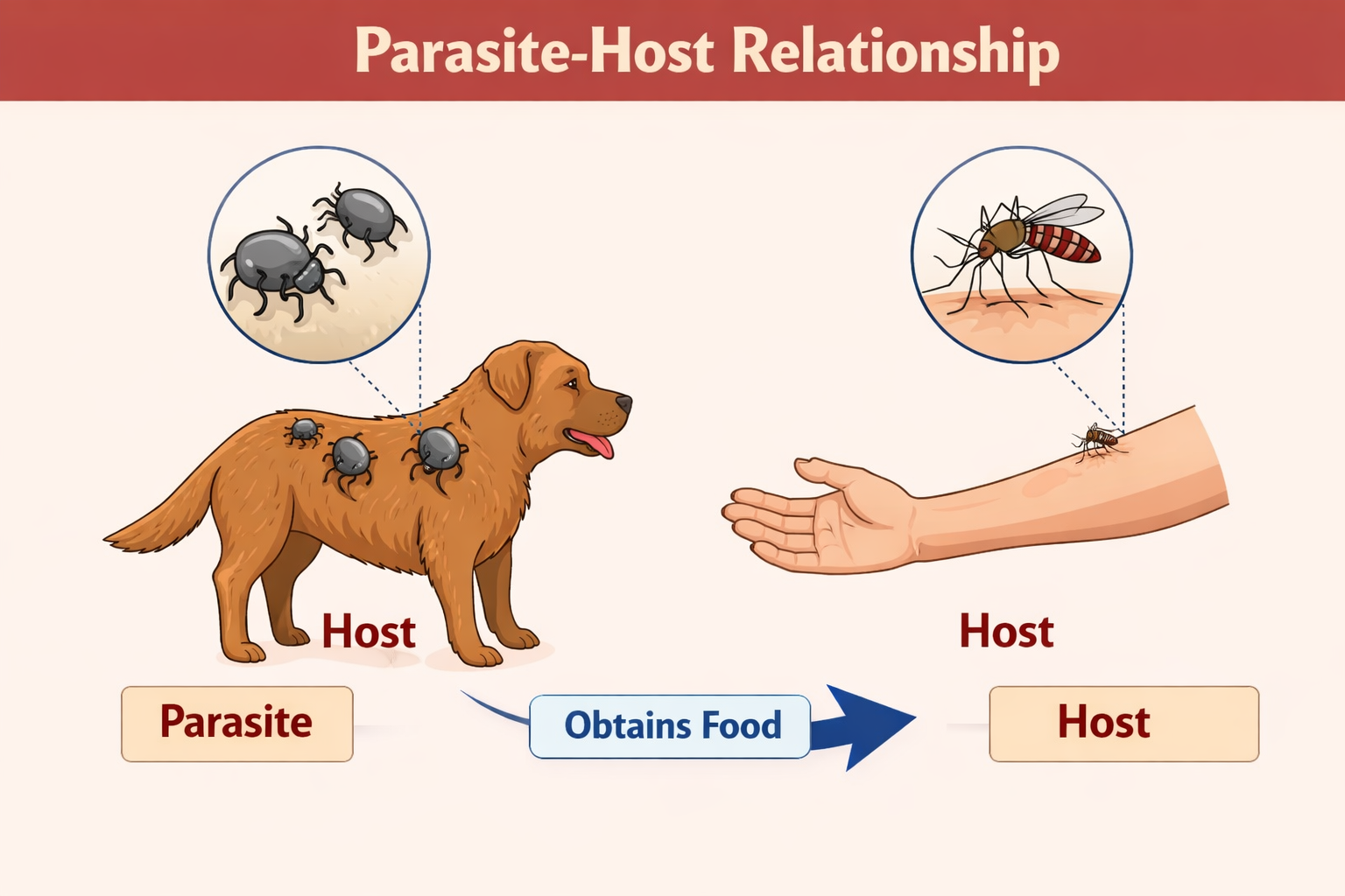 parasite host interaction diagram showing parasite obtaining nutrients from host