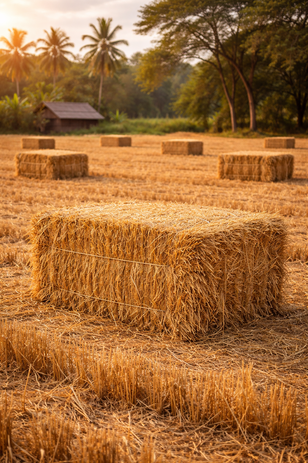 rectangular hay bales stacked for animal feed conservation