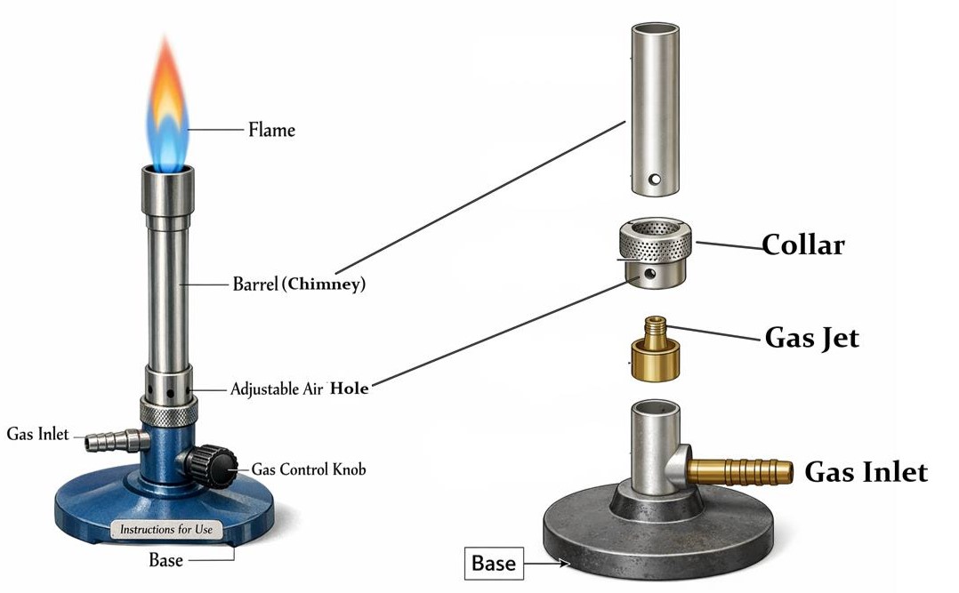 Parts of a Bunsen Burner