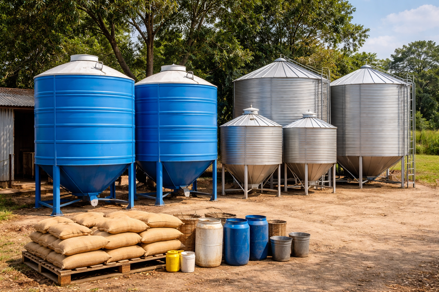 Storage containers and silos for crop produce